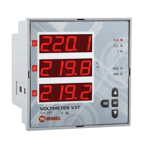 فولتميتر ماكيل 9*9 سم Phase Sequence Protection V.HZ 1 Relay NO 5A