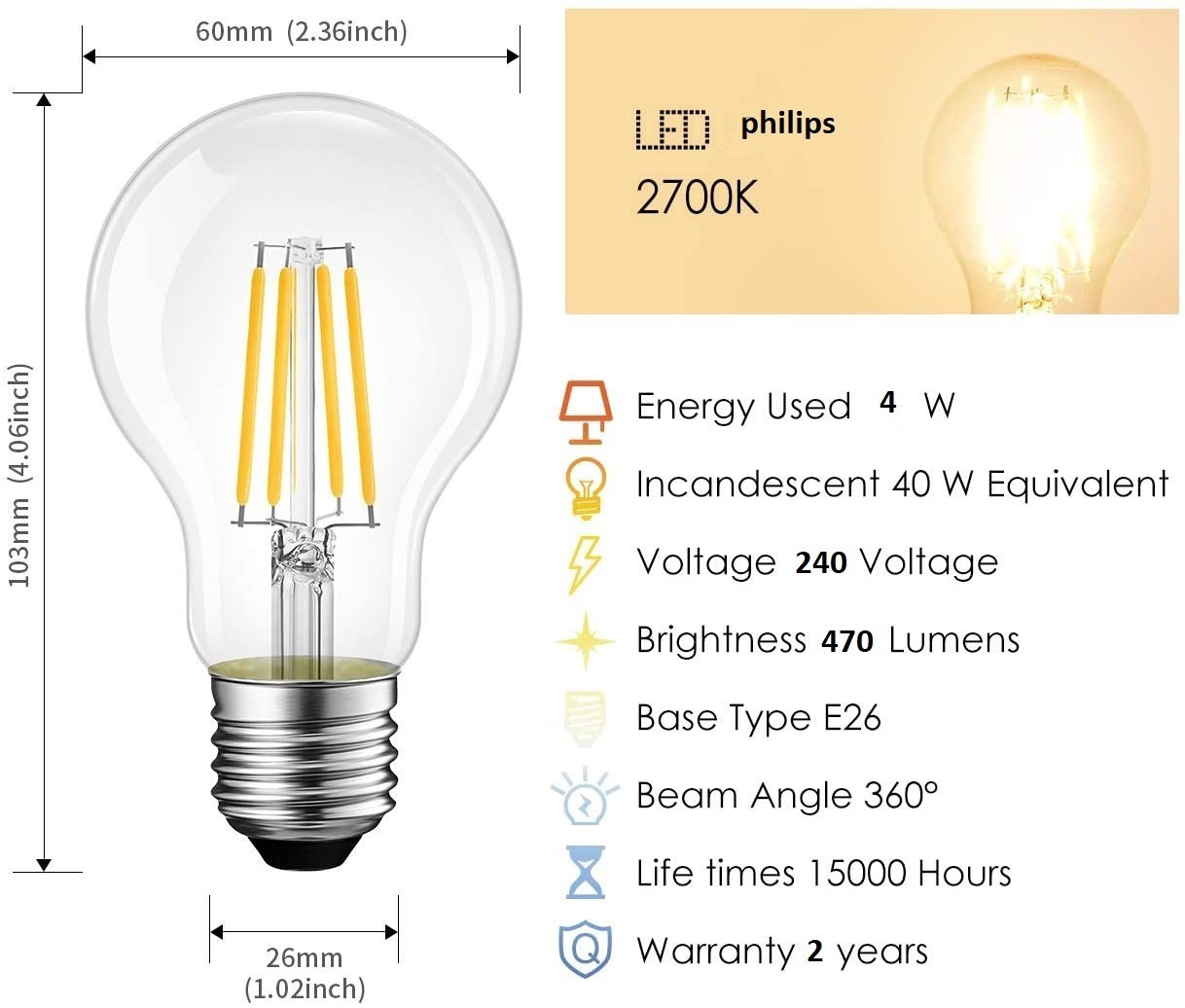 Philips Transparent Lamp 4W