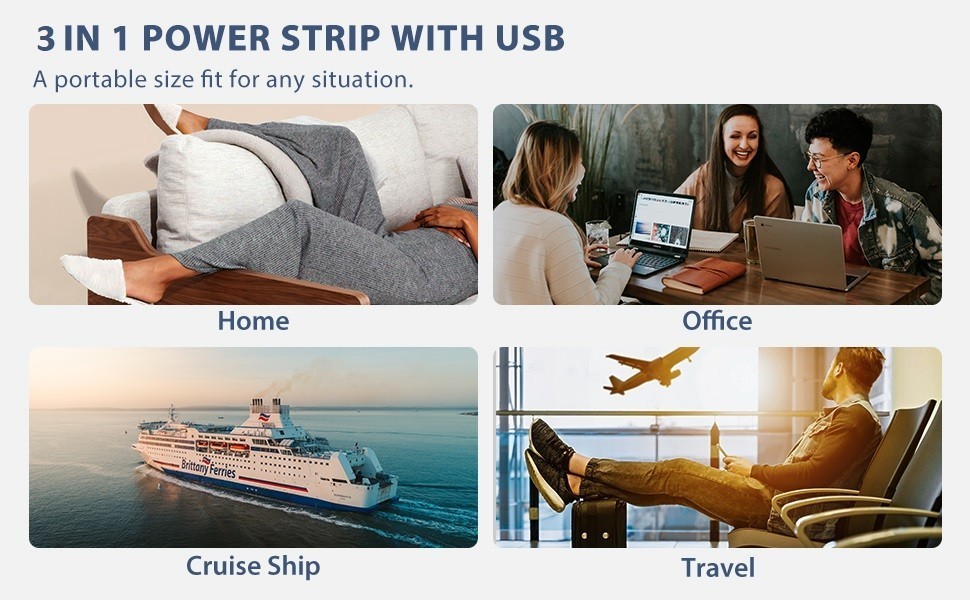 Power Strip 3 outlets + 3USB