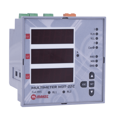 ملتيميتر ماكيل 9*9 سم Phase Sequence Protection V.A.HZ.COS 2 Relay NO 5A