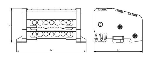 (6,5x9mm²) 2/5=7 HOLES 3 POLE DISTRIBUTION UNITS