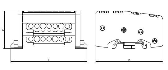 (6.5X9mm²) 2/5=7 HOLES 4 POLE DISTRIBUTION UNITS (LOW TYPE)