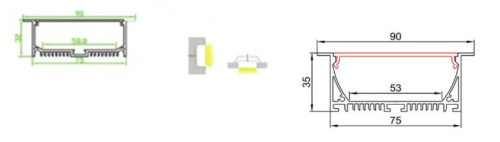Profile Flush Led inner width 75mm / outer width 90mm / height 35mm - Image 2