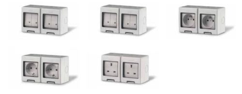 علبة سكام خارج 2 فتحة مانع + بريزة شوكة  IP55