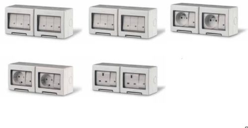 علبة سكام خارج 2 فتحة مانع + بريزة شوكة  IP55