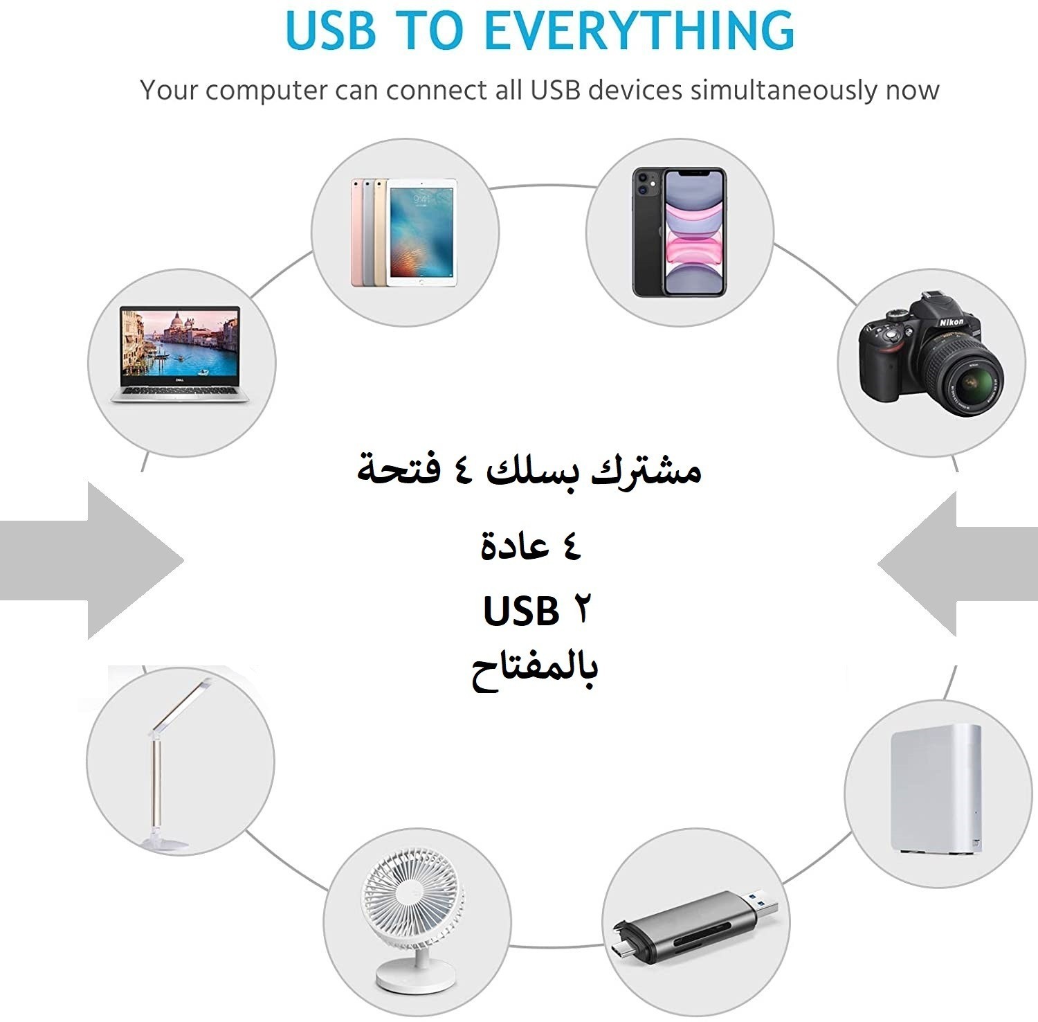 مشترك بسلك 4 فتحة + 4 عادة + 2USB بالمفتاح